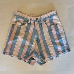 Vintage Skoozi high rise 100% cotton denim jean shorts pink blue stripes size 9